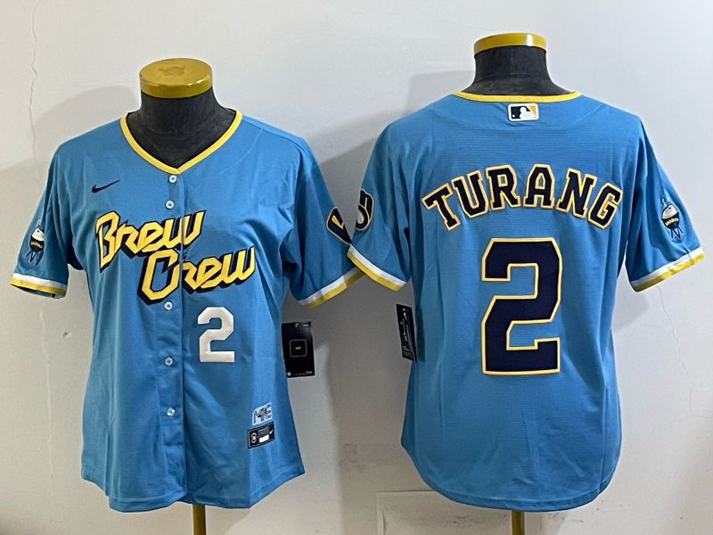 Youth 2025 Milwaukee Brewers #2 Turang Light blue City Edition Nike MLB Jersey 07